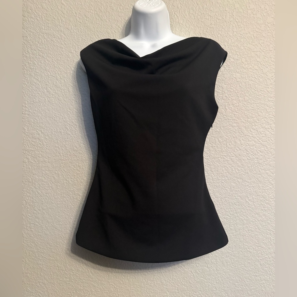WHBM Women’s Black Sleeveless Drape Crepe Top XXS